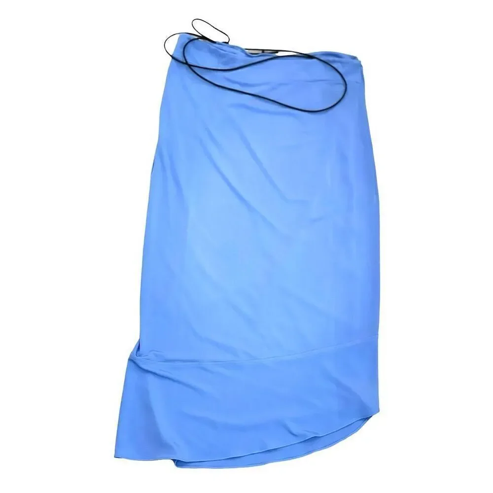 Helmut Lang Women's Asymmetric Wrap Midi Skirt Blue Size S